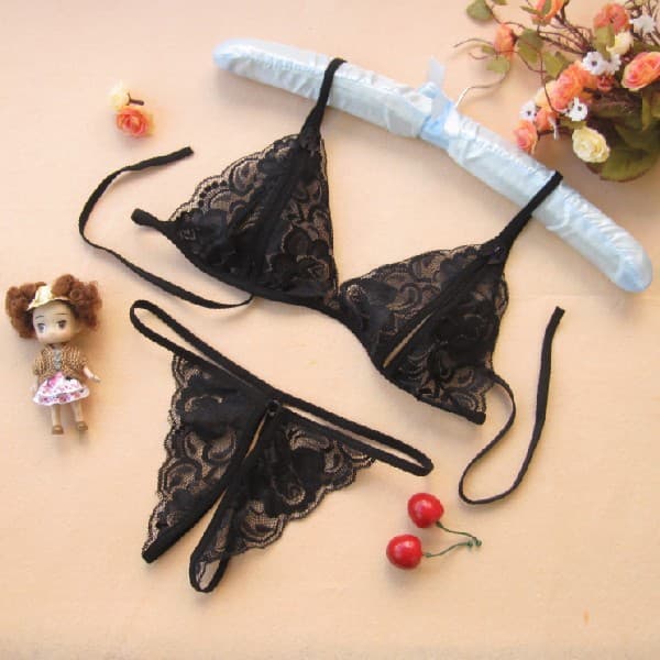 Open-Crotch Exposed Breast Sheer Lace Extremely Sexy Bikini Set, Real Adult Erotic Lingerie Set, Seductive Uniform