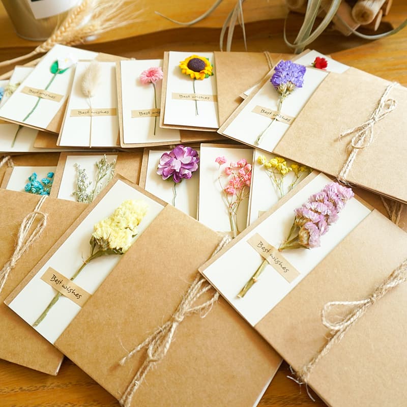 Vintage Card Insertion Handmade Dried Flower Greeting Cards New Year Christmas Thank You Cards Office Culture/greeting