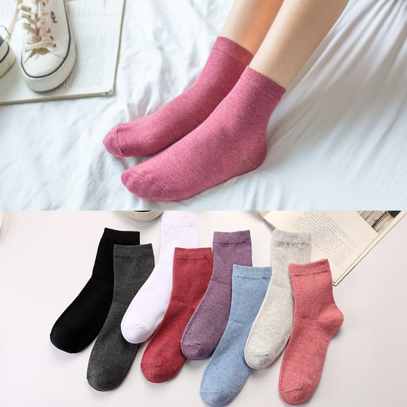Fengzi Women's Cotton Socks Thick Autumn Winter Four Seasons Socks Korean Style Mid-Calf Socks Women's Socks Solid Color Black White Sock