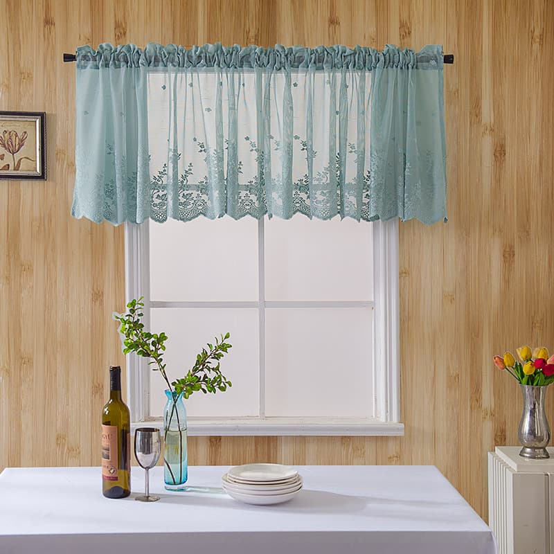 Fresh Style Kitchen Coffee Curtains Small Blue Lace Short Curtains For Windows Ready-made Rod Pocket Home Decor