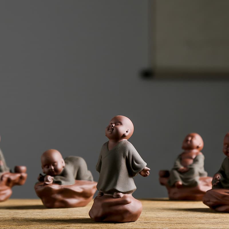 Chinese Zen Style Creative Purple Sand Ceramic Little Monk Car Decoration Ornament, Adorable Novice Monk Tea Pet Display