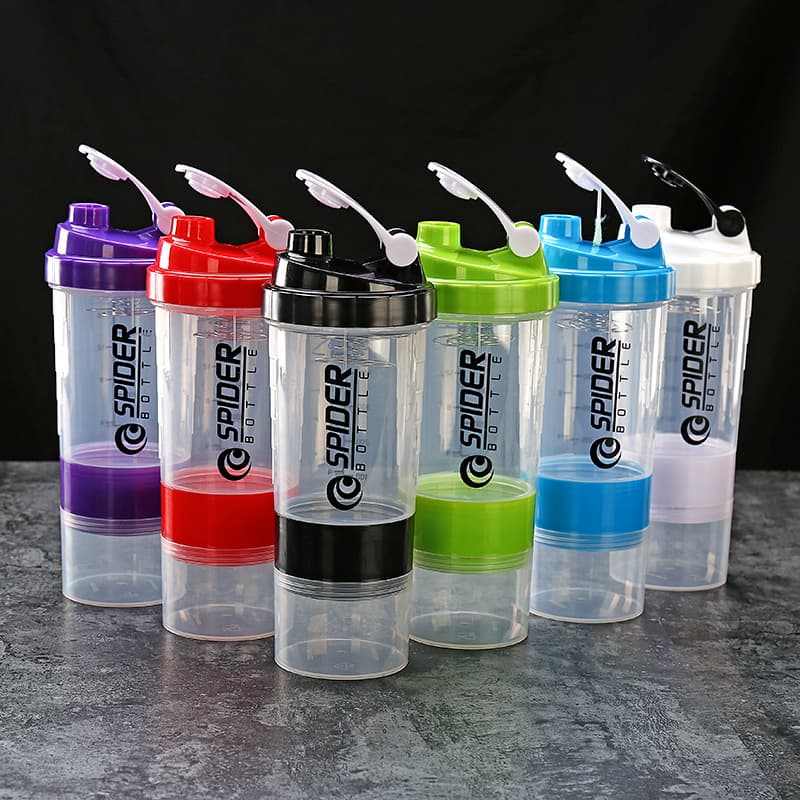 Plastic Shaker Cup Three-Layer Protein Powder Fitness Sports Shake Cup Water Bottle LOGO Cup 550ML Mixing Cup