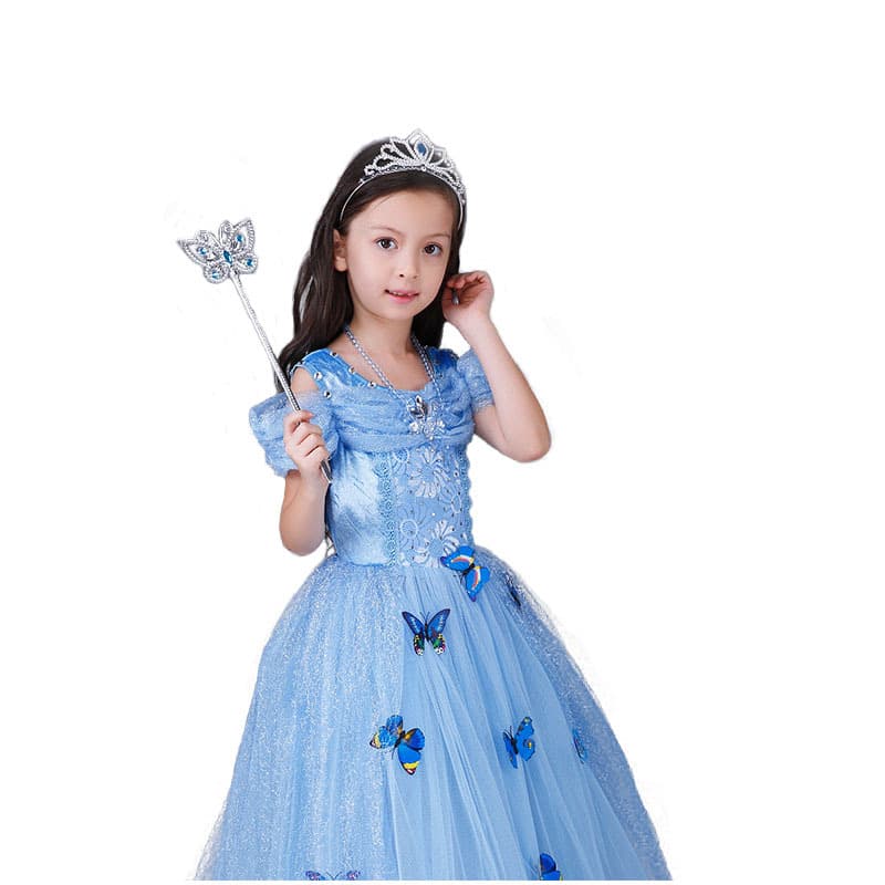Factory Direct Sales Frozen Girl Dress Cinderella Dress Butterfly Long Princess Dress One-Piece Delivery