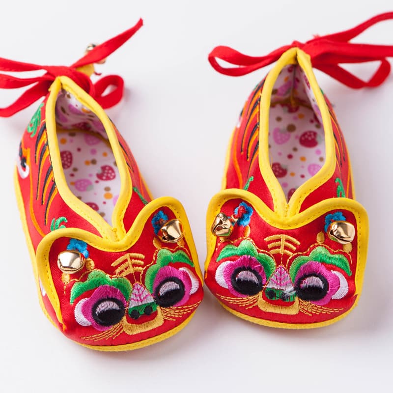 Tiger Head Shoes for Babies (100 Days & 1st Birthday), Soft-Soled Infant Tiger Head Cloth Shoes, Handmade Cotton Embroidered Single Shoes HTX003
