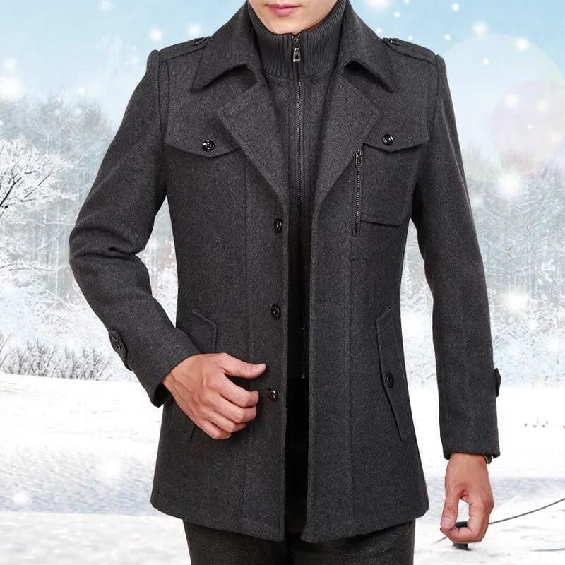 2023 Winter Men's Wool Coat Mid-Length Korean Style Middle-Aged Men's Trench Coat Jacket Foreign Trade Supply Hot Style