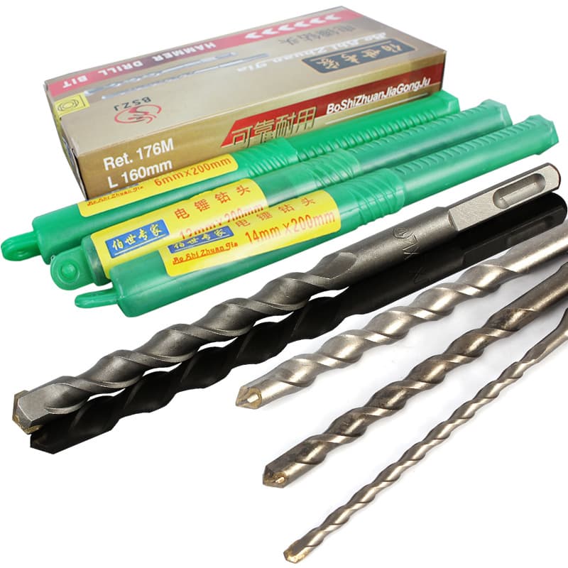 Square shank hammer drill bit with four square flutes, suitable for drilling through brick walls, 150-650 mm.