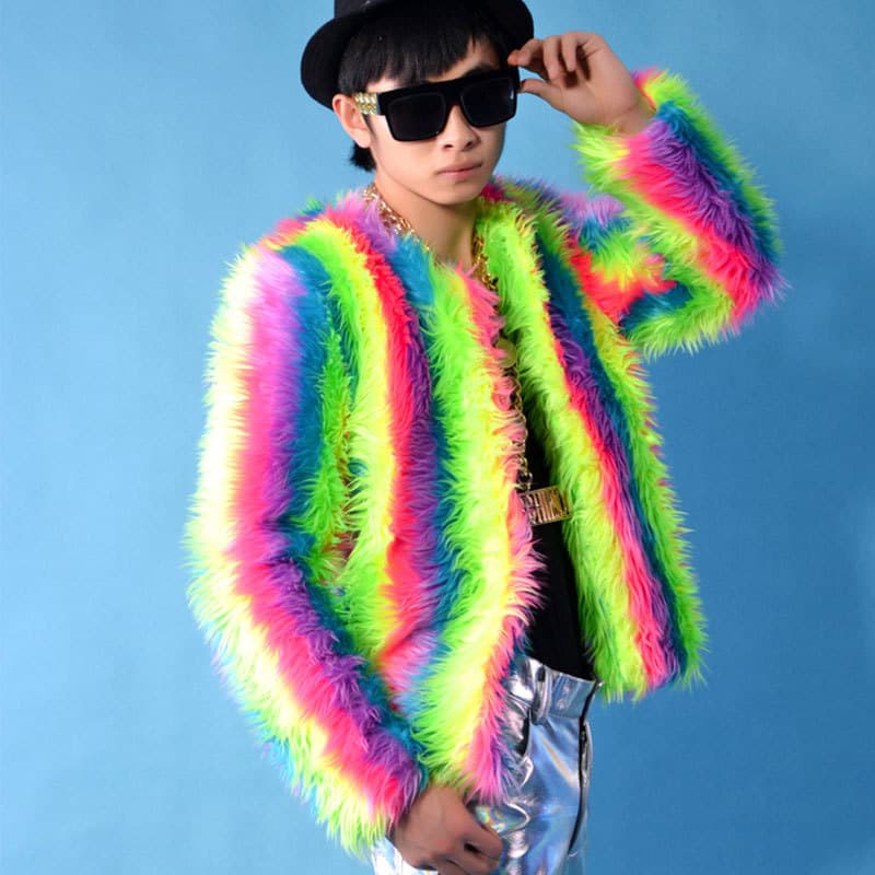 Amazon's new faux fox fur coat for men, colorful loose-fitting long-sleeved fox fur jacket