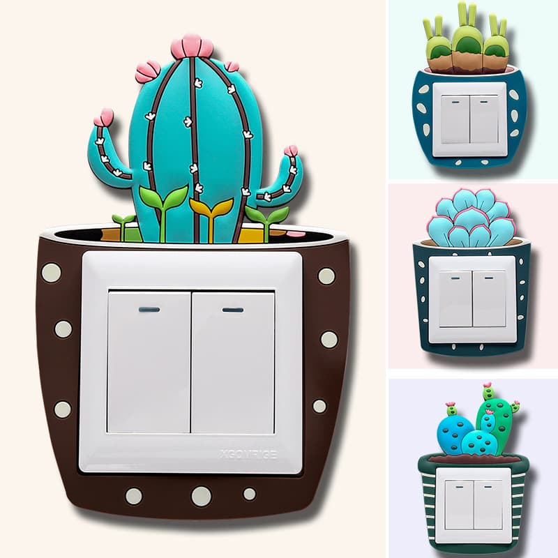 Own Copyright Switch Sticker Glow-in-the-Dark 3D Soft Silicone Switch Wall Sticker Protector Cover Wall Decoration Succulent Creative