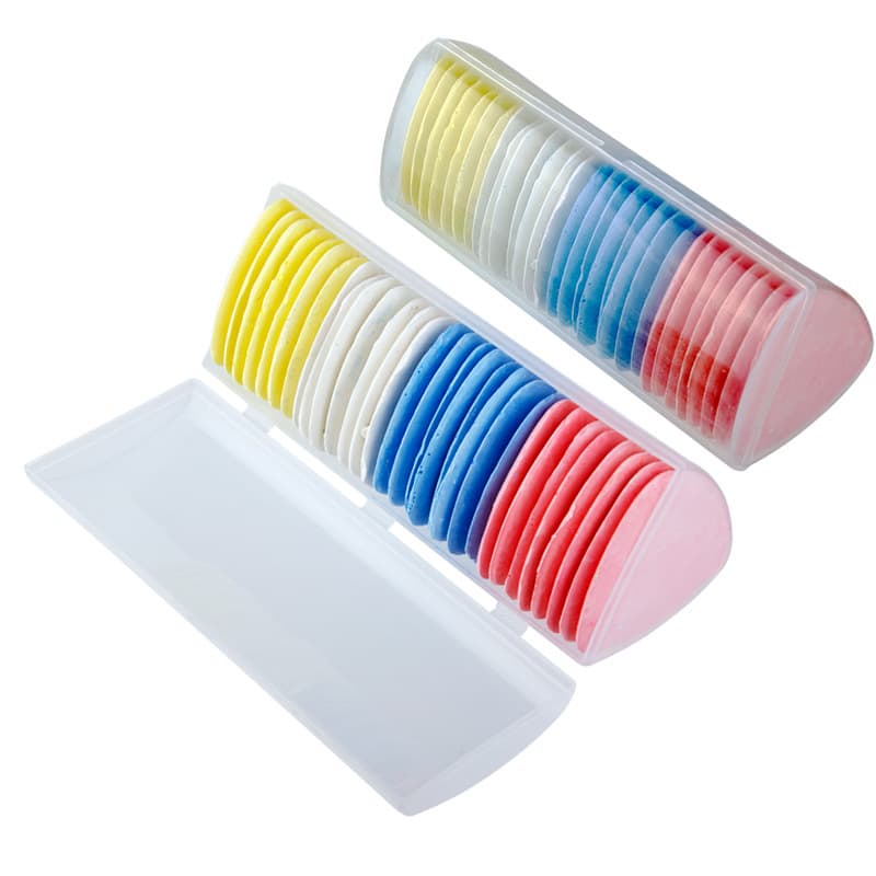Pastel color, white tailor's chalk pieces, tailor's chalk cutting supplies, sewing tools, protective cases, paint powder