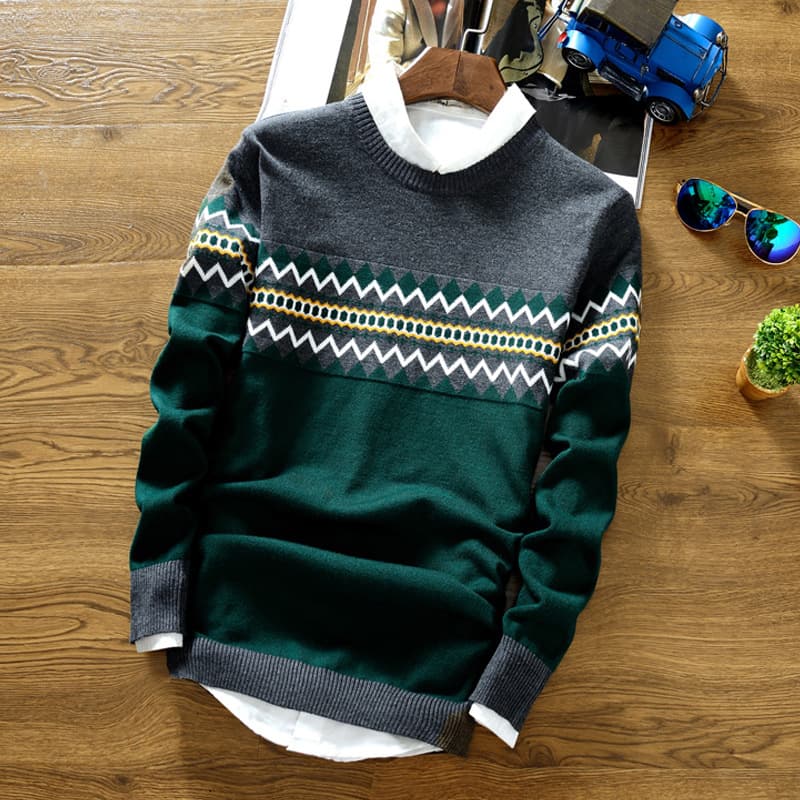 2025 Men's Crew Neck Pullover Sweater Korean Style Slim Fit Knit Top