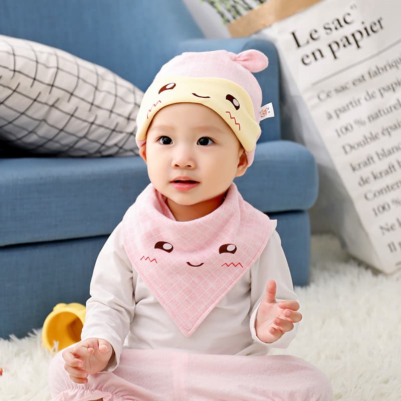 Newborn Baby Hat Set for Autumn and Winter, 0-12 Months, Triangle Scarf and Hat Combo Wholesale