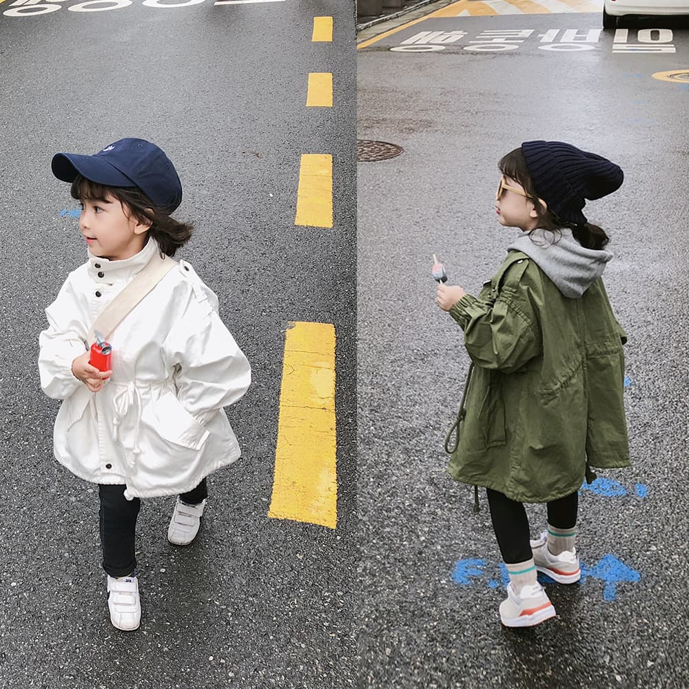 Girls' Korean style drawstring trench coat, mid-length outerwear, spring and autumn new style, export children's clothing, dropshipping, 3-8 years old
