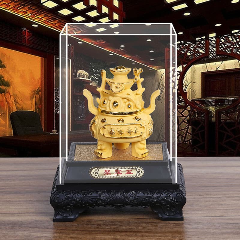 Velvet Gold Craft Treasure Basin Wealth Ornament, Fortune/Longevity/Happiness Sales/Insurance Gift, 4S Store/Company