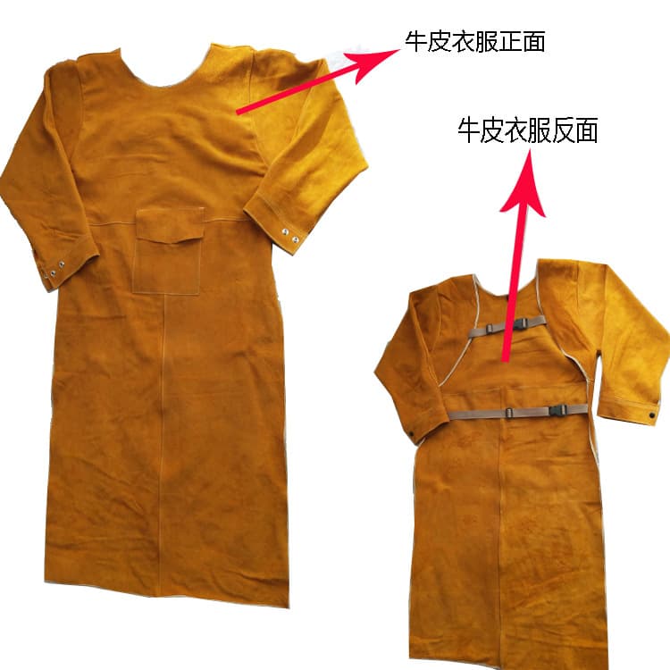 Cowhide Welding Apron Overalls, Fireproof, Wear-Resistant, Anti-Scald Welding Flame-Retardant Protective Clothing for Welders