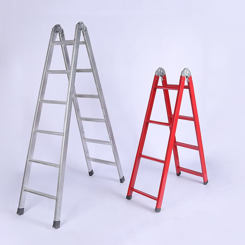 Galvanized Iron Ladder, A-frame Household Folding Dual-use Iron Ladder with Bilateral Thickening, Red Anti-slip Portable Ladder