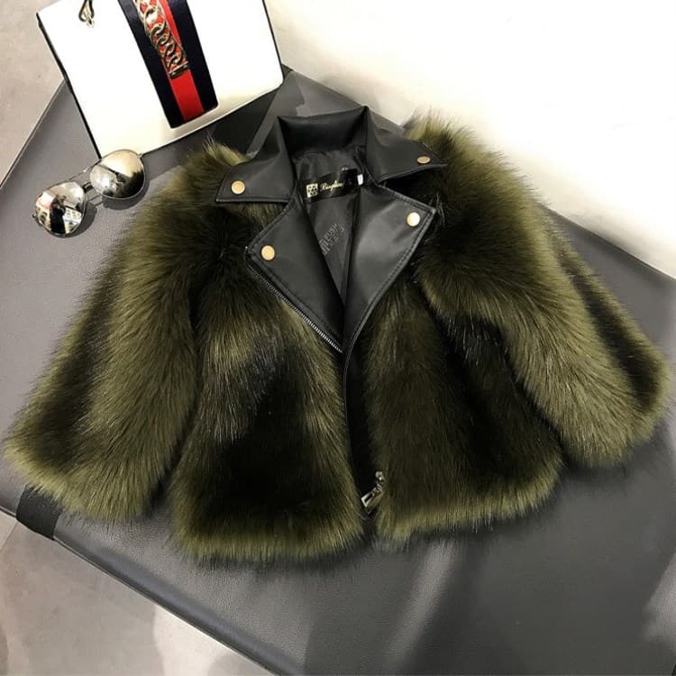 Children's Faux Fox Fur Motorcycle Jacket Thick Short Fur Coat