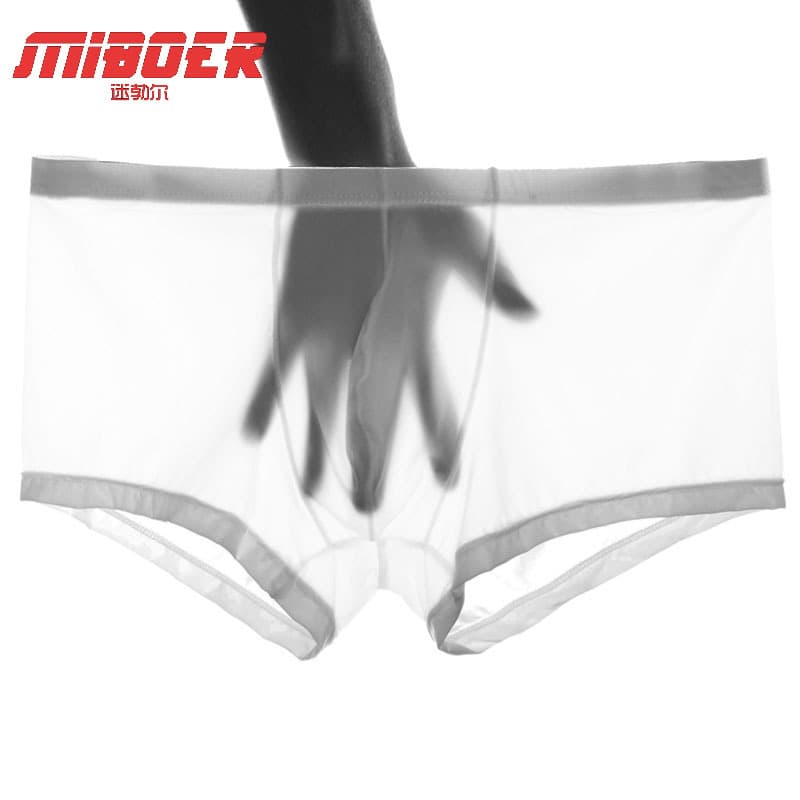 Men's Sexy Transparent Ice Silk Seamless Underwear Red Boxer Shorts Trendy Comfortable Breathable Underpants