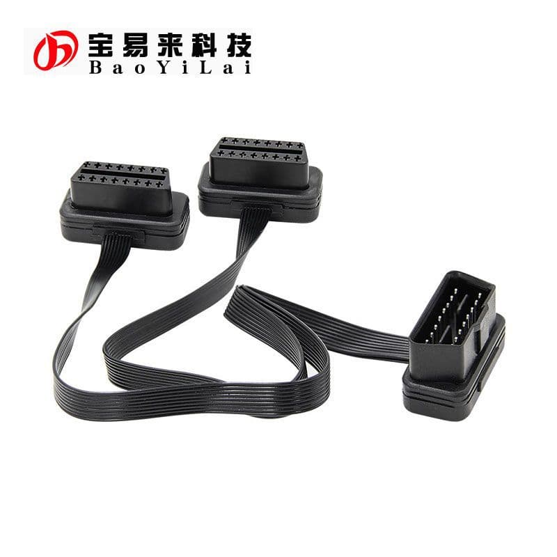 16-pin 8-core OBD2 car splitter cable, Y-cable, flat ribbon style, 30cm long