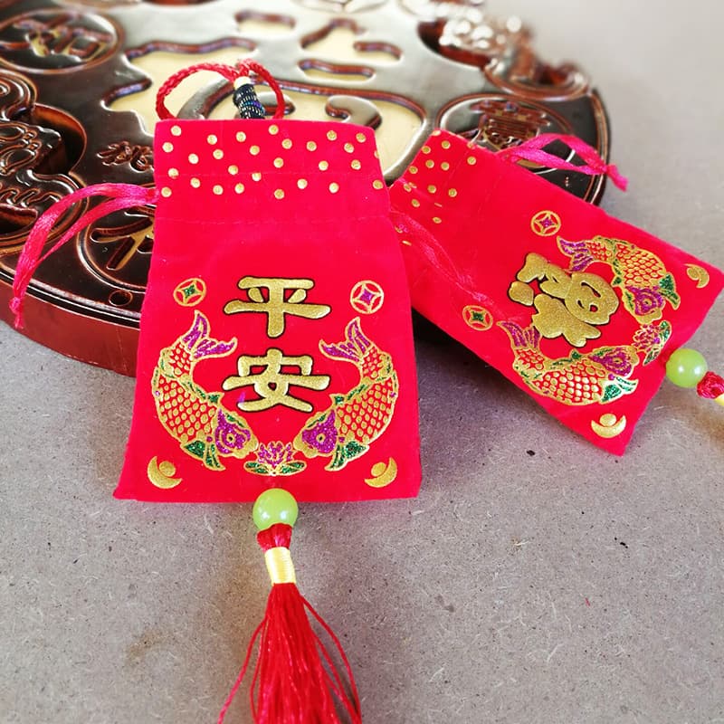 Factory Direct Bright Red Foil-Stamped Velvet Peace Sachet Empty Bags, Portable Dragon Boat Festival Pouch and Fragrant Bag Empty Lucky Pouches