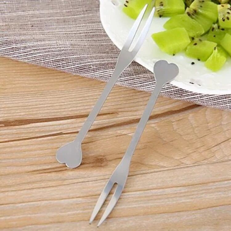 Stainless Steel Fruit Fork Mooncake Fork Dessert Cake Small Fork Fruit Pick Creative Fashion Heart-Shaped Fruit Fork Wholesale
