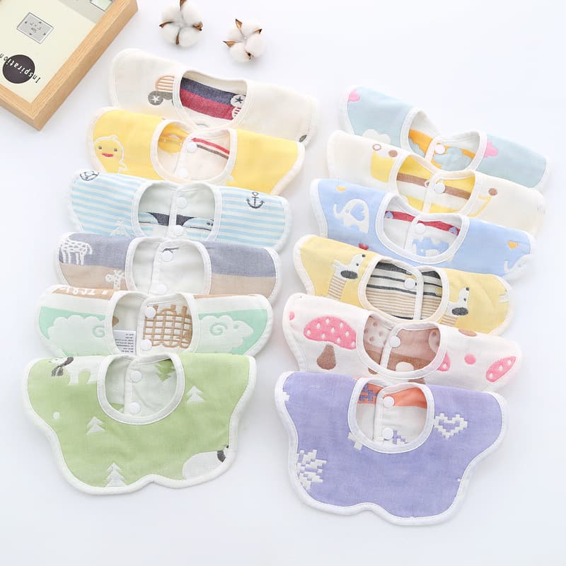 Six-Layer Pure Cotton Petal Bib Octagonal 360 Gauze Bib, All-Cotton Drool Bib, Infant Children Baby Towel