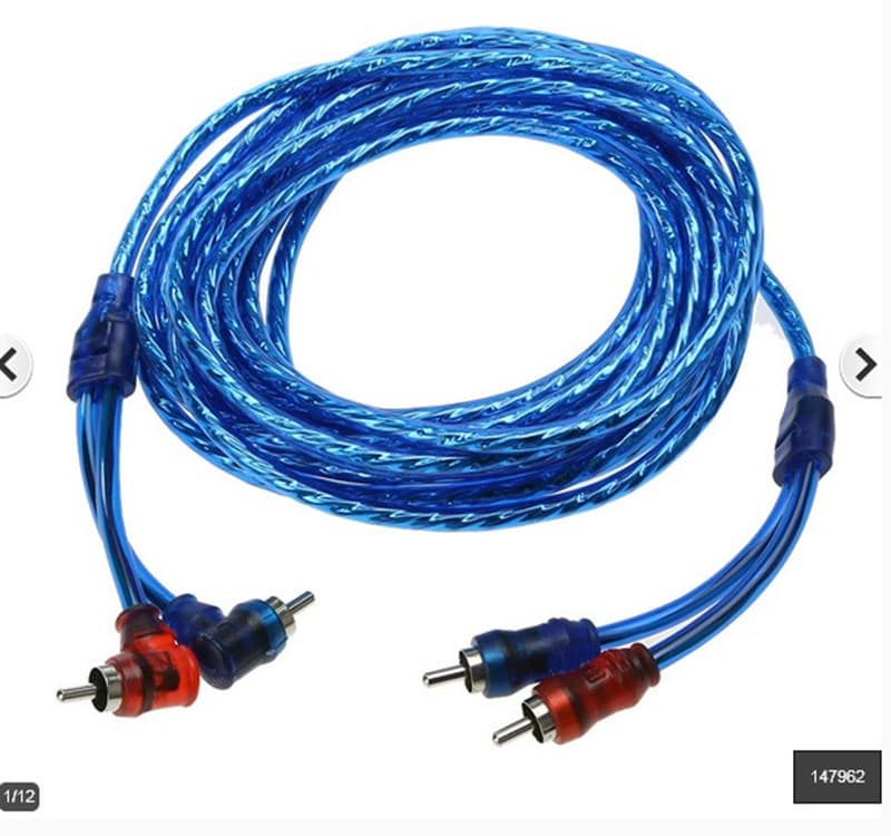 Blue car audio amplifier cable, car modification audio cable, 2RCA-2RCA, bulk orders receive preferential pricing.