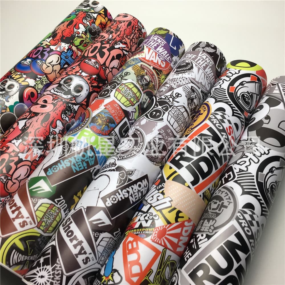 Cross-border special supply high-definition inkjet graffiti color-changing film, trendy cartoon pattern, motorcycle modification latte art stickers