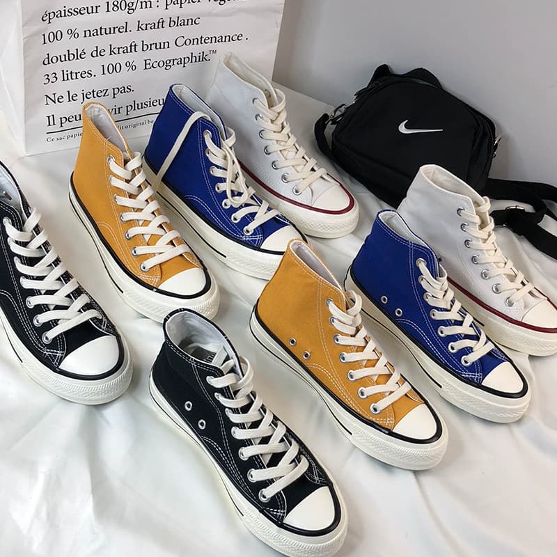 2024 Spring New Classic Korean Style Canvas Shoes Women's Trendy Versatile Student High Top Flat Shoes Couple Casual Shoes
