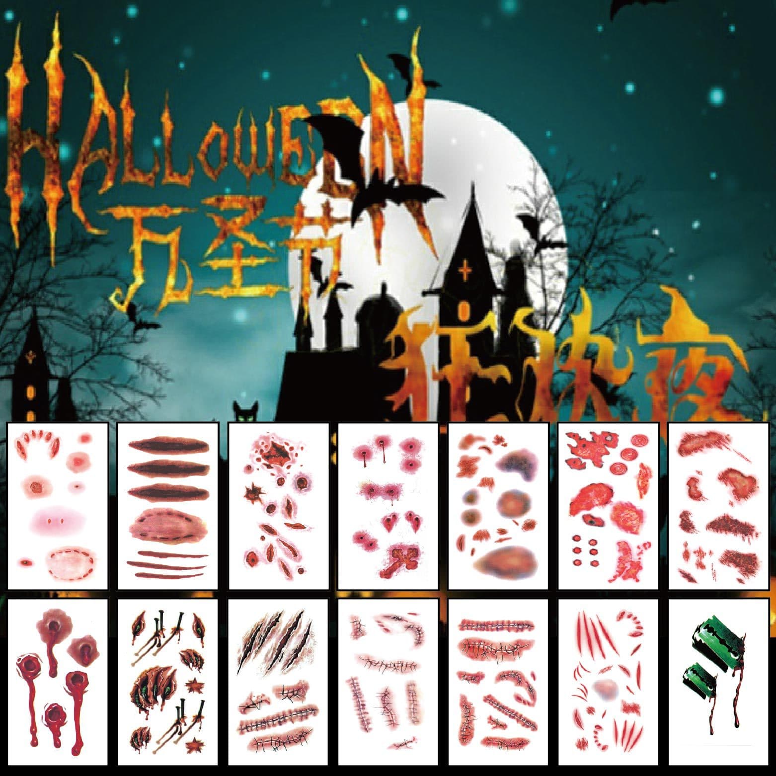 Halloween Horror Scar Blade Bleeding Blood Mark Teeth Mark Scratch Suture Wound Scar Party Funny Tattoo Sticker