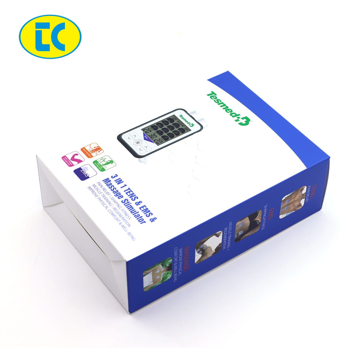 Custom rectangular physiotherapy device color box, mobile phone battery tin box packaging with UV cold foil, eco-friendly