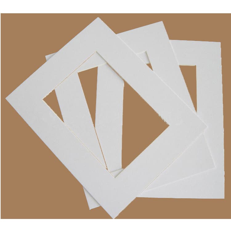 White cardstock with round or square cutouts, specialized for photo frame matting, manufacturer supports custom pattern designs.