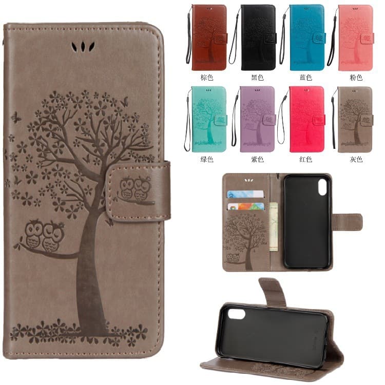 iPhone 16 Pro Max Embossed Leather Phone Case Compatible with Apple 15, Tree and Owl Pattern Card Slot Protective Cover