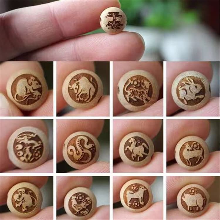 Peach wood zodiac sign bead carving children's bracelet jewelry accessories peach wood zodiac sign bead carving