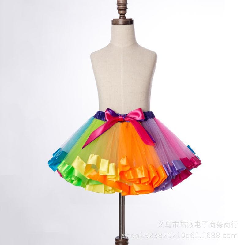 Hot-selling Rainbow Tutu Skirt Mesh Dance Performance Puffy Skirt Girls Half Skirt Factory Direct