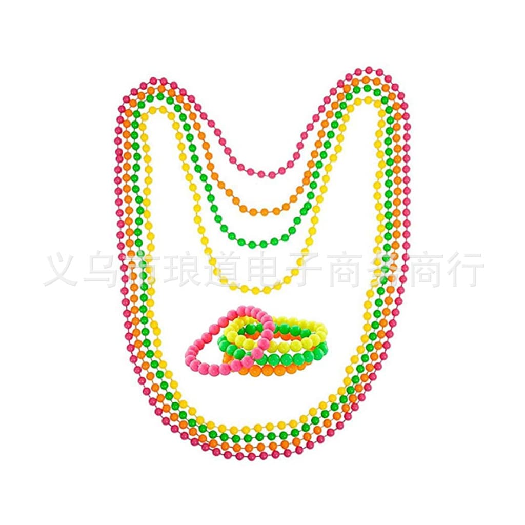 1980s party neon necklace bracelet solid color connected bead necklace neon beaded bracelets