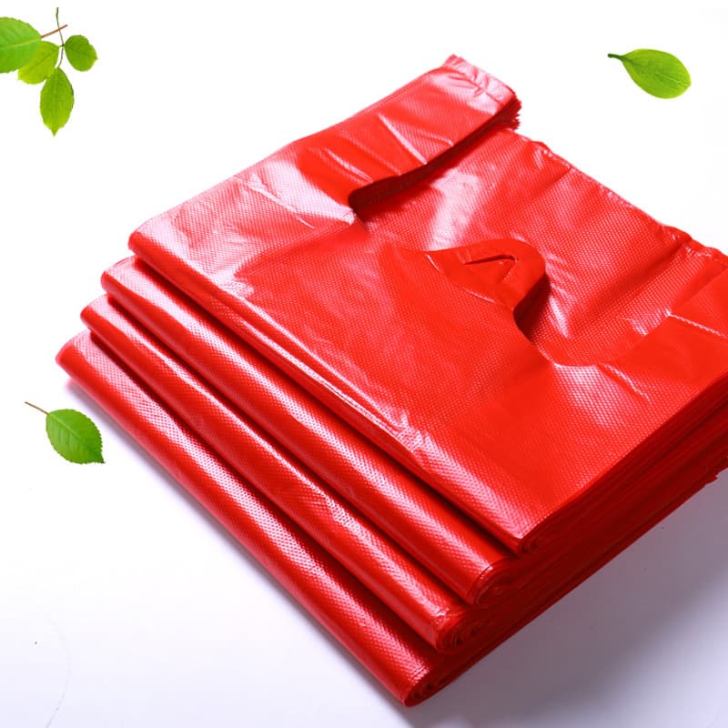 Red Plastic Vest Handheld Shopping Bags Disposable Fruit Vegetable Packaging Convenient Bags Large Medium Small Sizes Wholesale