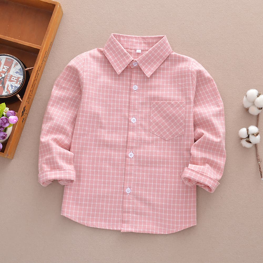 2025 Spring/Autumn New Arrival Children's Long-Sleeved Shirt, Boys' and Girls' Shirt, Plaid Lapel, Single-Breasted Shirt