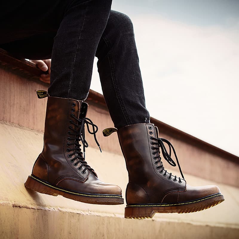 Martin Boots British Style Couple Leather Boots High-top Combat Boots Waterproof Warm Long Boots Men Women Trendy Martin Shoes