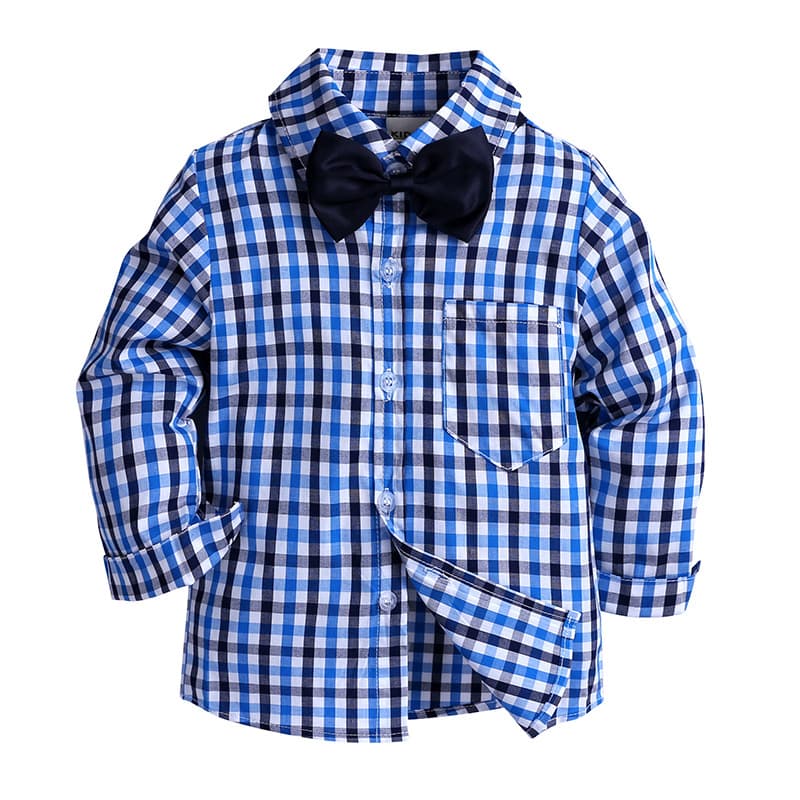 Autumn Export Boys' Cotton Plaid Bow Tie Shirt Baby Shirt Wholesale
