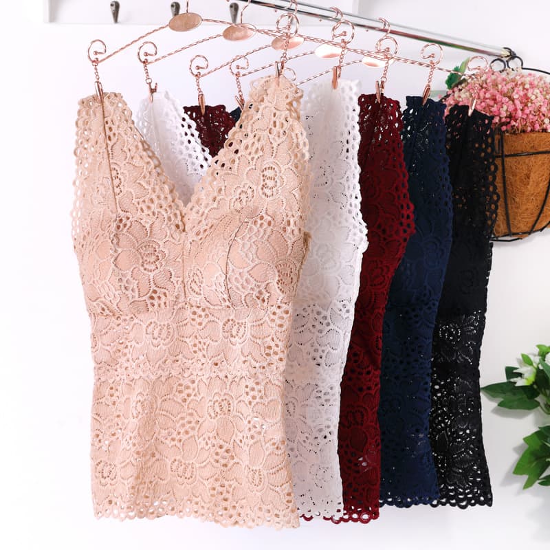 Plus Size Lace Trim Long Vest with Bra Pads, Anti-Exposure, Fashionable Backless Bra for Women