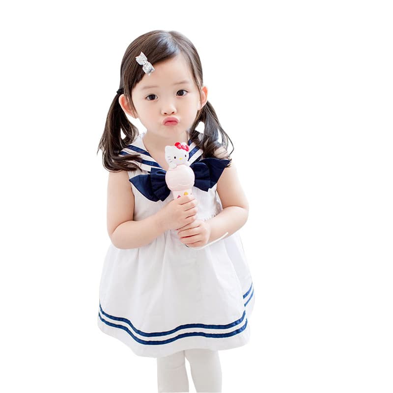Summer New Girls Children's Clothing, Girls Fashion Navy Collar Inlaid Blue Dress, Manufacturer Direct