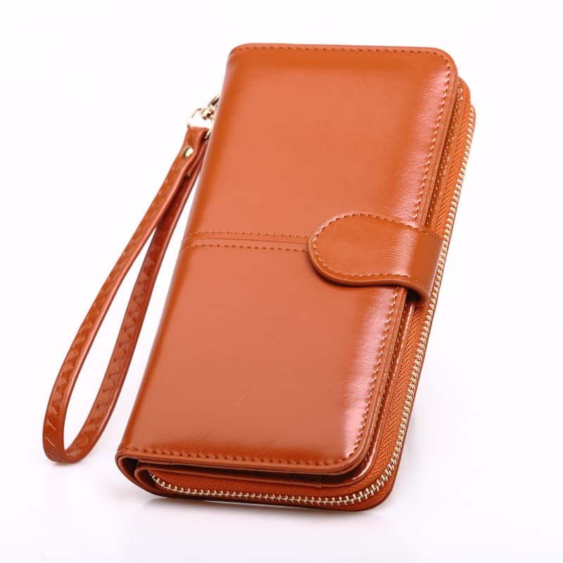 Foreign trade new oilskin coin purse, long trifold phone purse, women's zip coin pocket cardholder handbag H006.