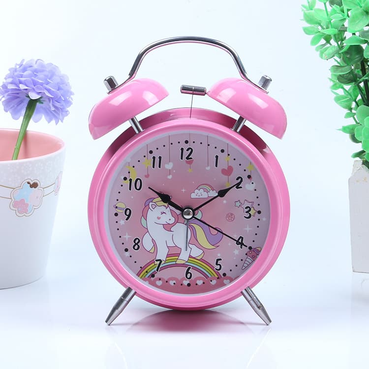 Metallic Painted Cartoon Alarm Clock, Creative Children's Bedside Night Light, Double Bell Stylish Alarm Clock, Clock Face