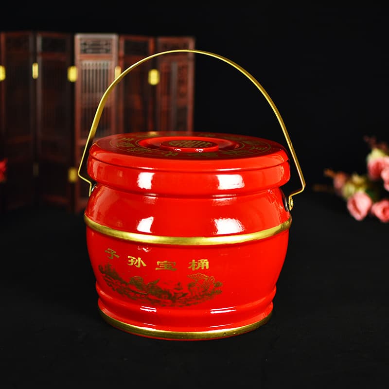 Wedding Celebration New Wooden Descendant Bucket Large Bright Red Descendant Treasure Bucket Wholesale Manufacturer Supplies Ornament Happiness Bucket