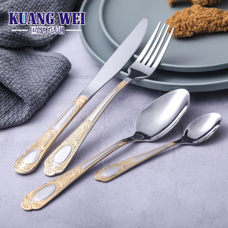 Factory Direct Wholesale 430 Stainless Steel Knife Fork Spoon Western Tableware 4-Piece Set, Cutlery Set for Hotel Steak Knife and Fork