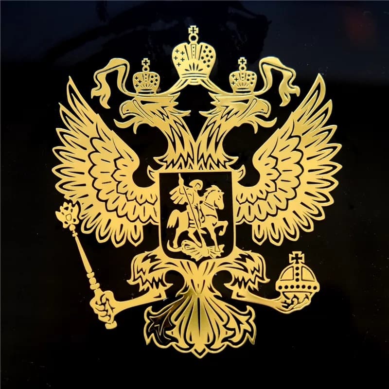 Shield-Shaped Russian Car Sticker, Nickel Metal Russian Text Sticker, Federal Eagle Emblem A299