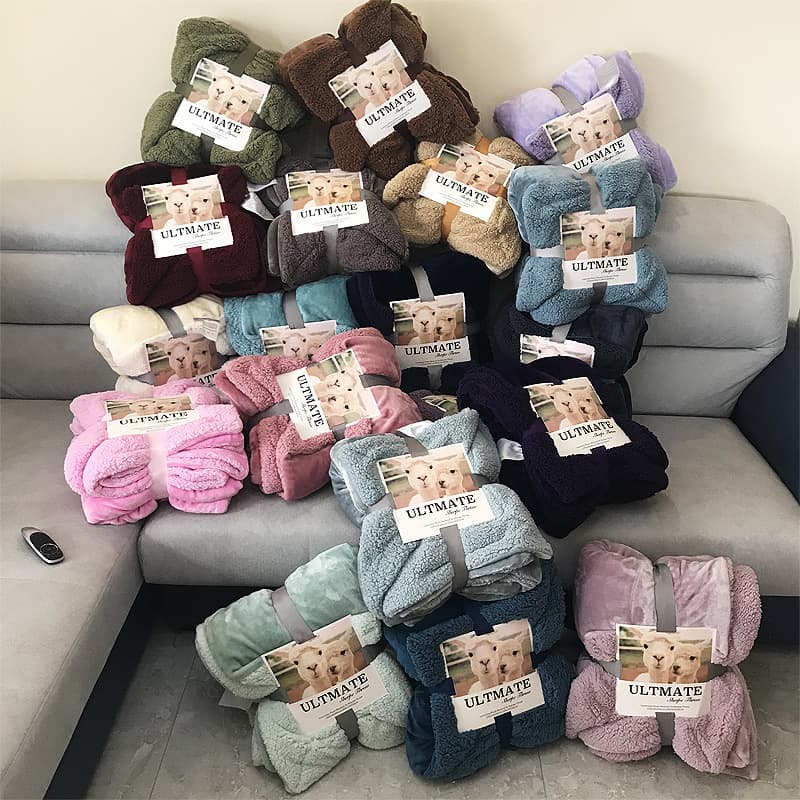 Solid Color Macaron Autumn/Winter Double-Layer Blanket, Thickened Flannel Lamb Fleece Blanket, Live Stream Leisure Composite Blanket