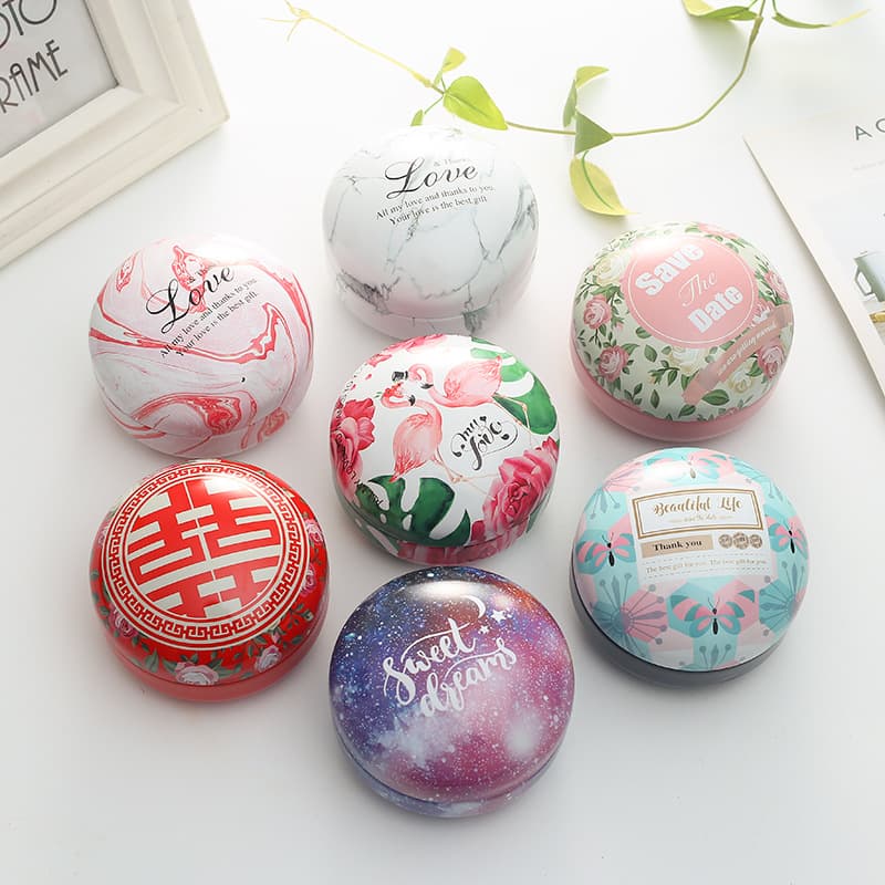 Jixun Wedding Supplies Flat Round Macaron Wedding Candy Box Korean Wedding Candy Packaging Box Tin Box Wholesale