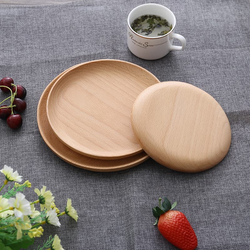 Beech Wood Unvarnished Wooden Tray, Home Japanese-Style Wooden Plate Fruit Plate Coffee Cup Bread Small Plate Factory Wholesale