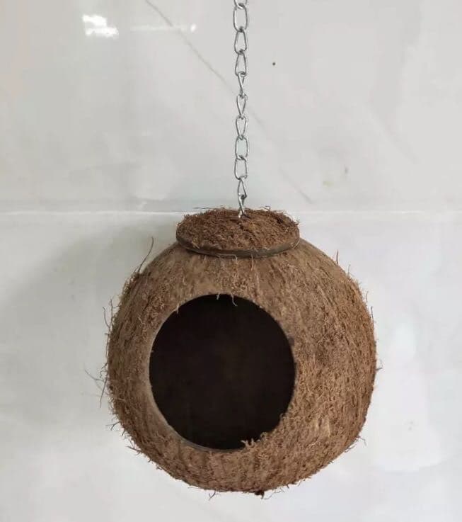 Natural Coconut Shell Small Bird Nest for Lovebirds, Hamsters, Budgies, Parrots Breeding Pet Supplies (Shipping Not Included)